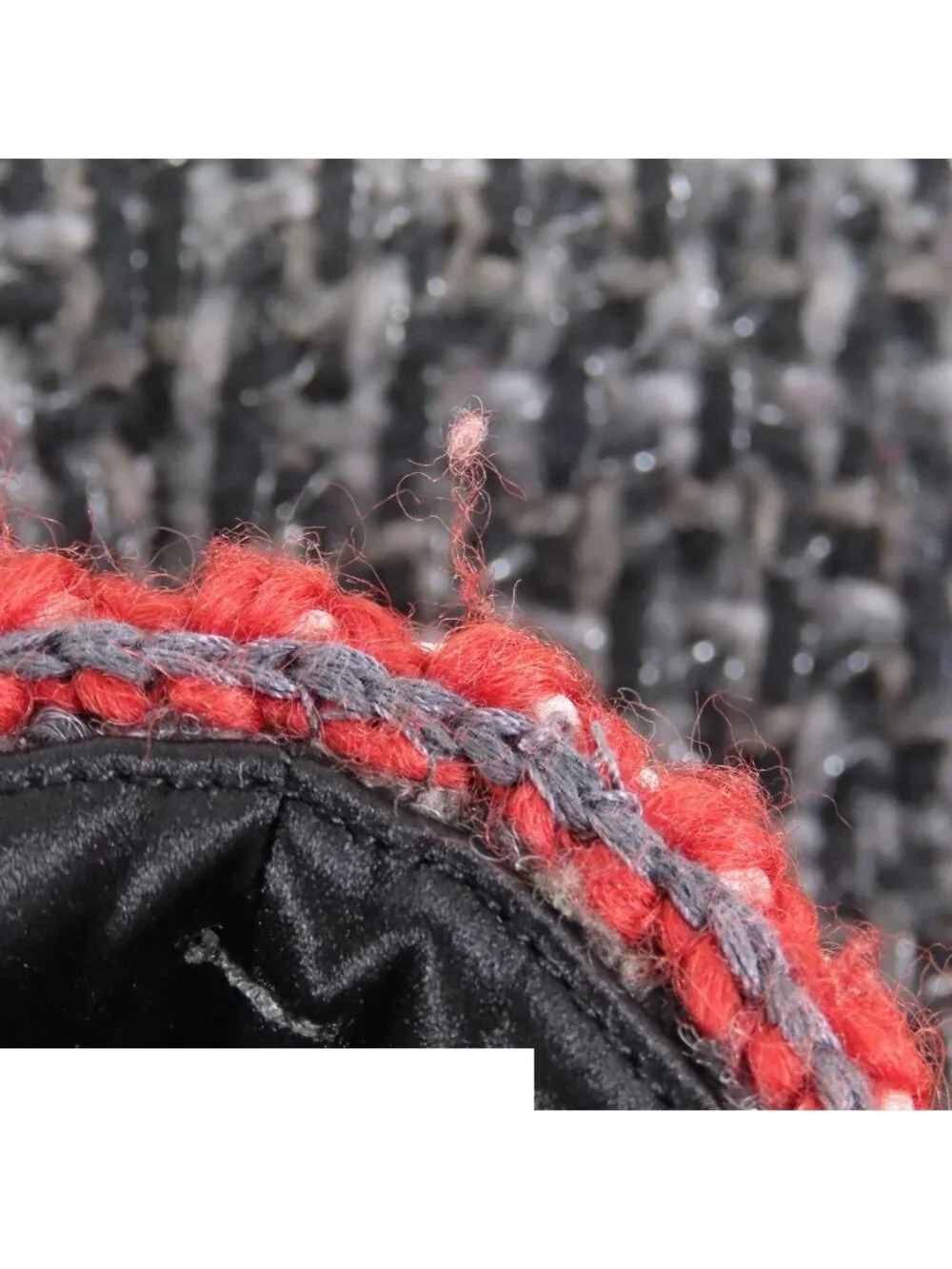 Chanel Tweed Skirt Coco Button Gray Red Acrylic Cotton 36